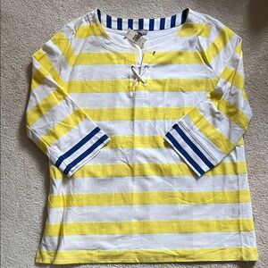 NWT Talbots Yellow & White Striped 3/4 Sleeve Tee with Blue Trim Sz 1X
